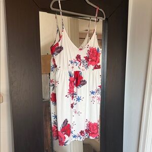 SHEIN White Dress with Red & Blue Floral Print